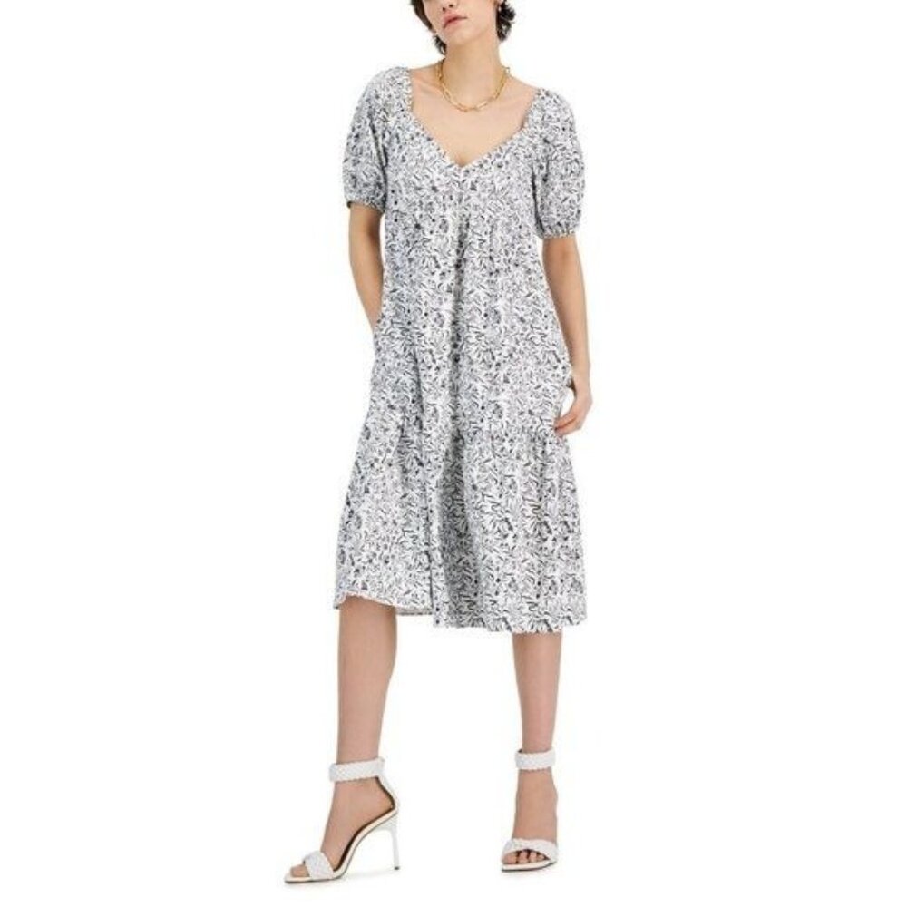 AJ-2566 Inc International Concepts Floral a-Line Dress White Size XS